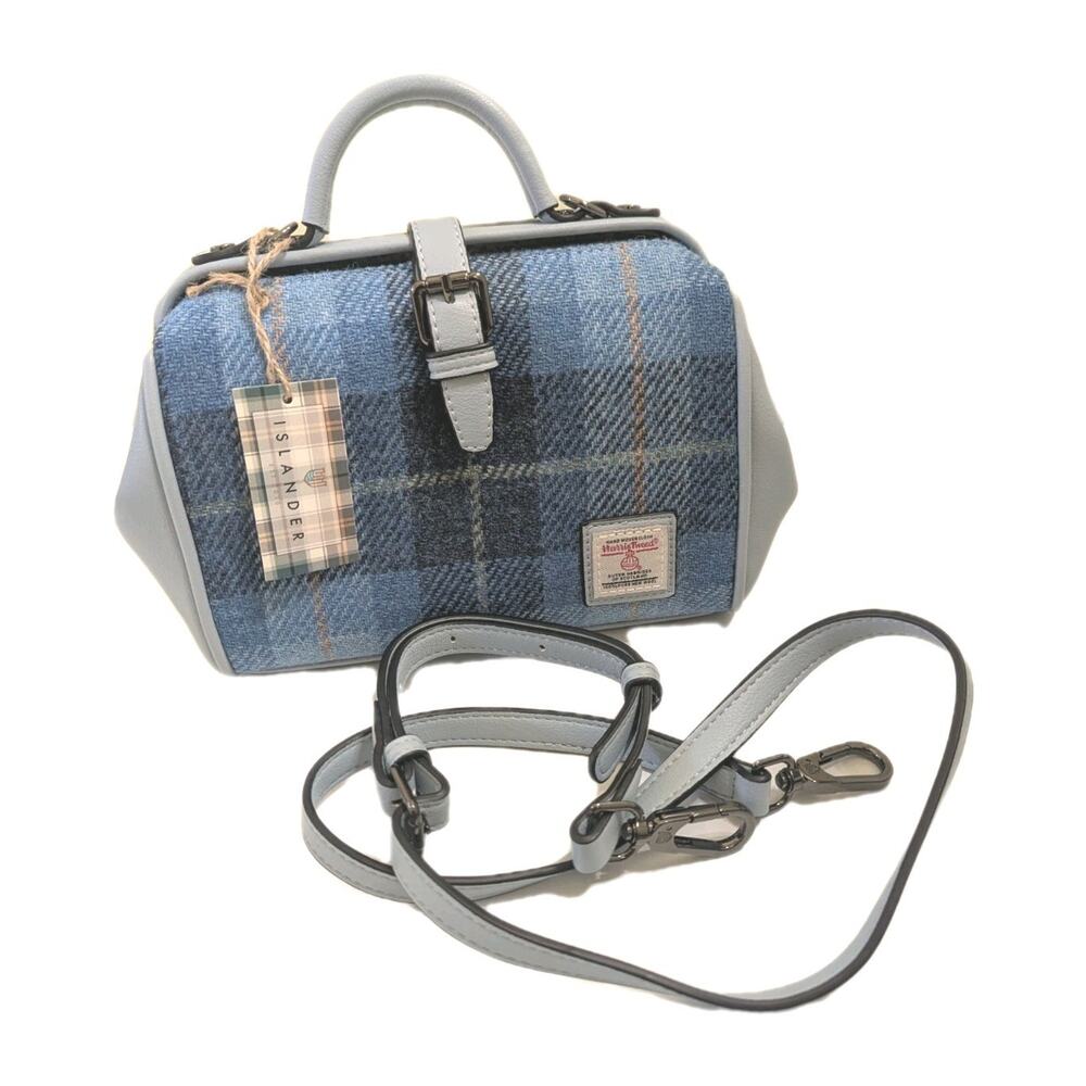 New ISLANDER HARRIS TWEED MINI SATCHEL BLUE Doctor Bag Purse Crossbody Strap